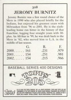 2003 Topps 205 #308 Jeromy Burnitz Back