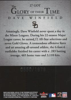 2004 Fleer Greats of the Game - Glory of Their Time #27 GOT Dave Winfield Back