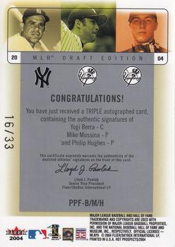 2004 Fleer Hot Prospects Draft Edition - Past Present Future Autograph #PPF-B/M/H Yogi Berra / Mike Mussina / Philip Hughes Back