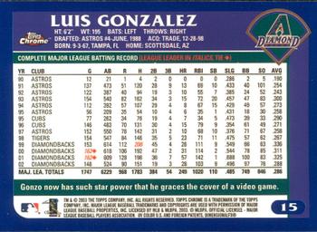 2003 Topps Chrome #15 Luis Gonzalez Back