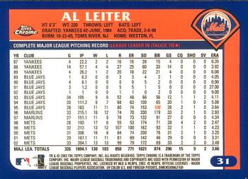 2003 Topps Chrome #31 Al Leiter Back