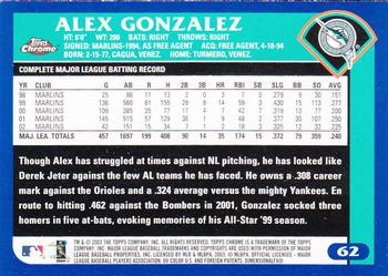 2003 Topps Chrome #62 Alex Gonzalez Back