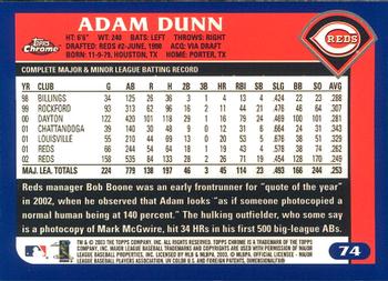 2003 Topps Chrome #74 Adam Dunn Back