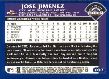2003 Topps Chrome #107 Jose Jimenez Back