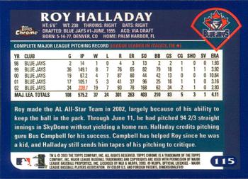 2003 Topps Chrome #115 Roy Halladay Back