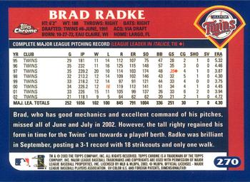 2003 Topps Chrome #270 Brad Radke Back