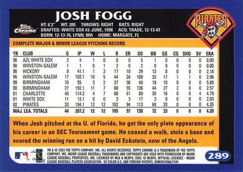2003 Topps Chrome #289 Josh Fogg Back