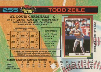 1991 Stadium Club #255 Todd Zeile Back