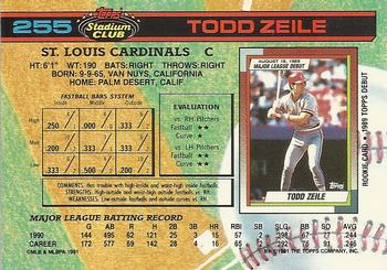 1991 Stadium Club #255 Todd Zeile Back