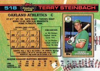 1991 Stadium Club #518 Terry Steinbach Back