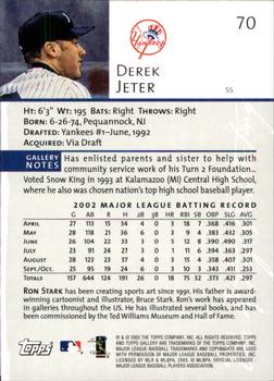 2003 Topps Gallery #70 Derek Jeter Back