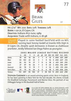 2003 Topps Gallery #77 Brian Giles Back