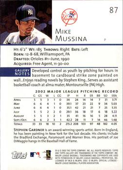 2003 Topps Gallery #87 Mike Mussina Back