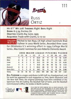 2003 Topps Gallery #111 Russ Ortiz Back