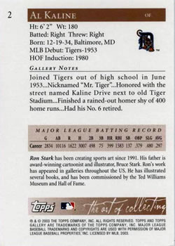 2003 Topps Gallery Hall of Fame #2 Al Kaline Back