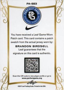 2017 Leaf Perfect Game National Showcase - Patch Autographs Green #PA-BB3 Brandon Birdsell Back