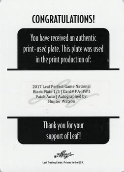 2017 Leaf Perfect Game National Showcase - Patch Autographs Printing Plates Black #PA-HW1 Hunter Watson Back