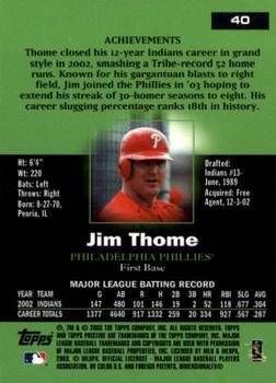 2003 Topps Pristine #40 Jim Thome Back