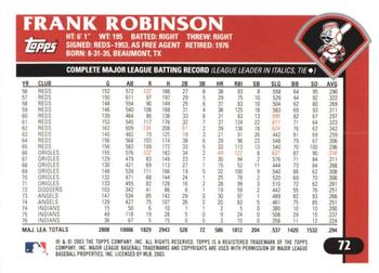 2003 Topps Retired Signature Edition #72 Frank Robinson Back