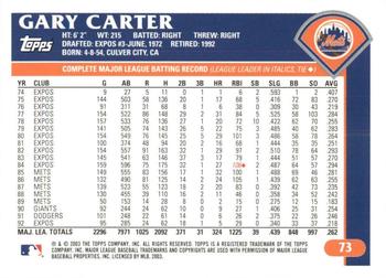 2003 Topps Retired Signature Edition #73 Gary Carter Back