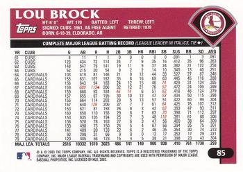 2003 Topps Retired Signature Edition #85 Lou Brock Back