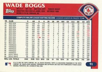 2003 Topps Retired Signature Edition #91 Wade Boggs Back