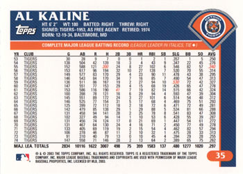 2003 Topps Retired Signature Edition #35 Al Kaline Back