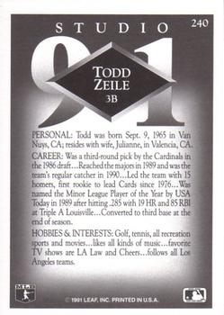 1991 Studio #240 Todd Zeile Back