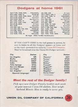1961 Union Oil 76 Meet The Dodger Family Booklets #NNO Tommy Davis Back