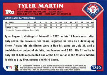 2003 Topps Traded & Rookies #T240 Tyler Martin Back