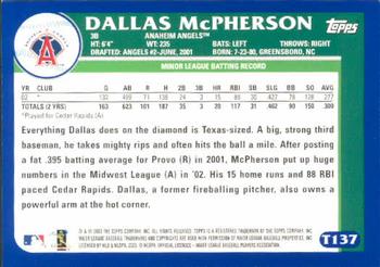 2003 Topps Traded & Rookies #T137 Dallas McPherson Back