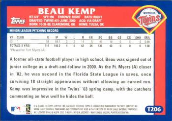 2003 Topps Traded & Rookies #T206 Beau Kemp Back