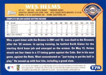 2003 Topps Traded & Rookies #T78 Wes Helms Back