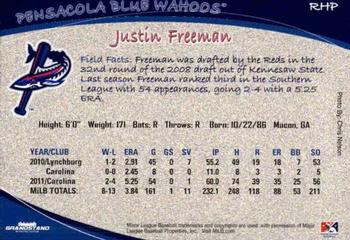 2012 Grandstand Pensacola Blue Wahoos #8 Justin Freeman Back