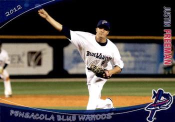 2012 Grandstand Pensacola Blue Wahoos #8 Justin Freeman Front