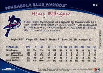 2012 Grandstand Pensacola Blue Wahoos #29 Henry Rodriguez Back