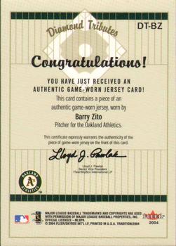 2004 Fleer Tradition - Diamond Tributes Game-Worn Jerseys #DT-BZ Barry Zito Back