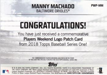 2018 Topps - Players Weekend Patch #PWP-MM Manny Machado Back