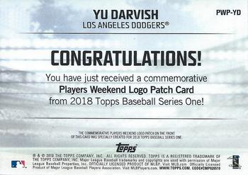 2018 Topps - Players Weekend Patch #PWP-YD Yu Darvish Back