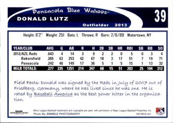 2013 Grandstand Pensacola Blue Wahoos #18 Donald Lutz Back