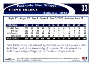 2013 Grandstand Pensacola Blue Wahoos #28 Steve Selsky Back