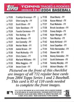 2004 Topps Traded & Rookies - Checklists Puzzle Red Backs #85 Checklist 5 of 10 Back