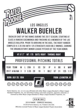 2018 Donruss #41 Walker Buehler Back