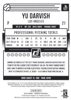 2018 Donruss #127 Yu Darvish Back