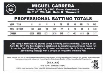 2018 Donruss #237 Miguel Cabrera Back