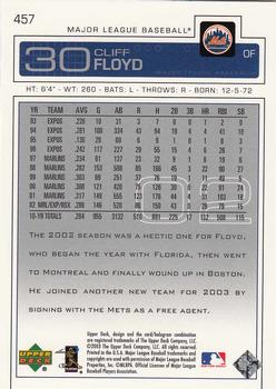 2003 Upper Deck #457 Cliff Floyd Back