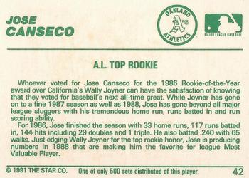 1991 Star All-Star #42 Jose Canseco Back