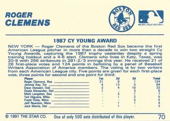 1991 Star All-Star #70 Roger Clemens Back