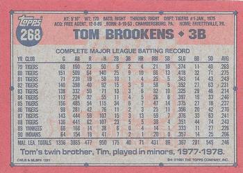 1991 Topps #268 Tom Brookens Back