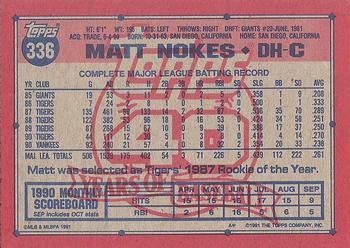 1991 Topps #336 Matt Nokes Back